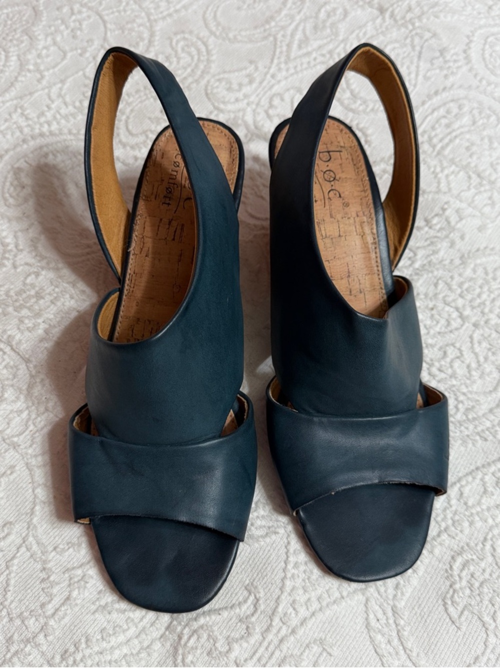 BOC NAVY Blue Heel Sandals Size 8M Slingback Open-Toe
